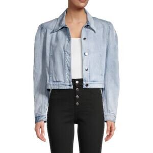 Iro Paris Cotton Denim Orkney Puff-Sleeve Button Front Jacket Blue Wash Size 36